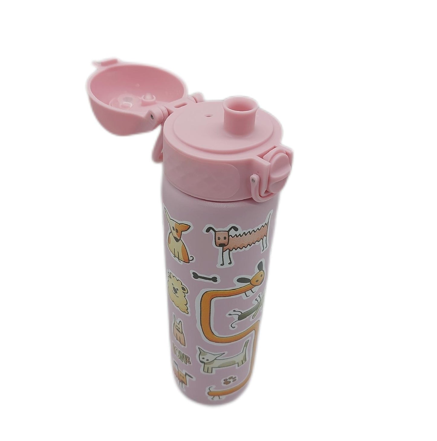 ion8 Trinkflasche Stahl Isolierflasche 600 ml Klappdeckel Rosa Hunde Outdoor Sport