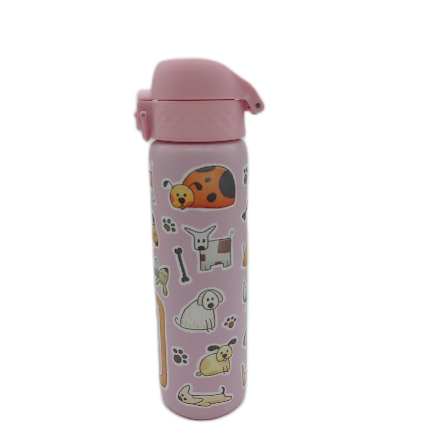 ion8 Trinkflasche Stahl Isolierflasche 600 ml Klappdeckel Rosa Hunde Outdoor Sport