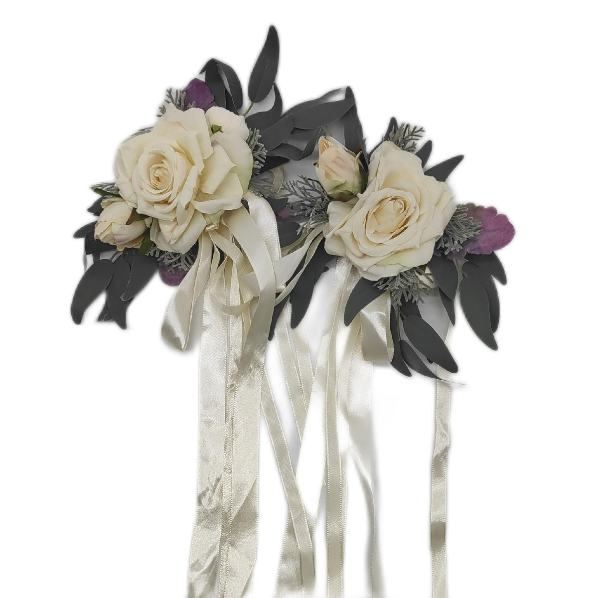 2 Stück Hochzeit Autoschmuck, Hochzeit Autoschleifen, Vintage Hochzeits Künstliche Blume mit Saugnäpfen für Auto Rückspiegel Milchig Weiß