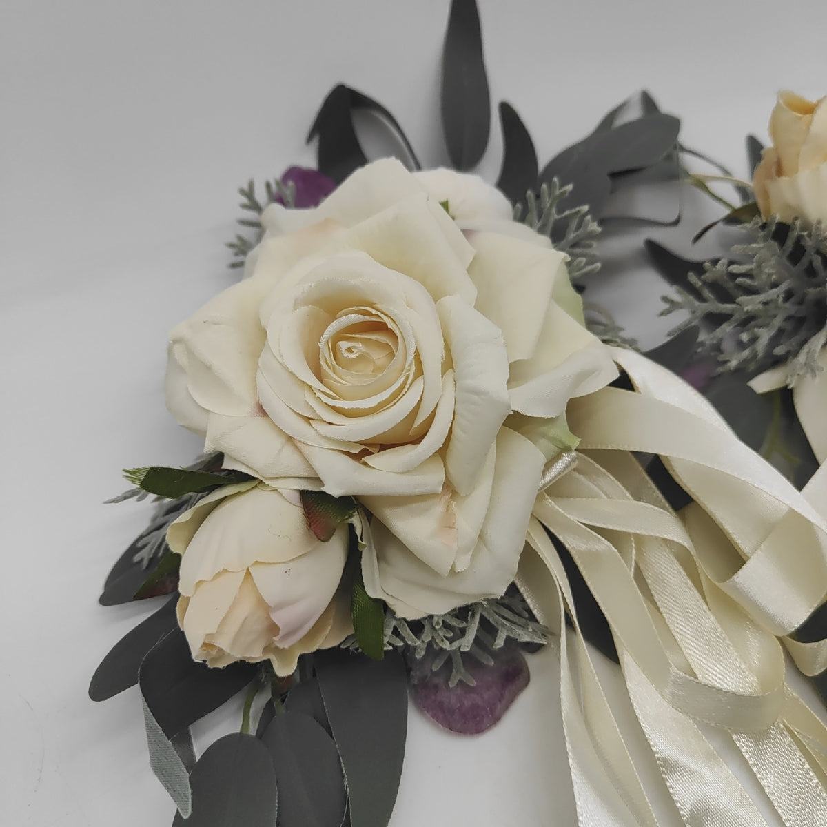 2 Stück Hochzeit Autoschmuck, Hochzeit Autoschleifen, Vintage Hochzeits Künstliche Blume mit Saugnäpfen für Auto Rückspiegel Milchig Weiß