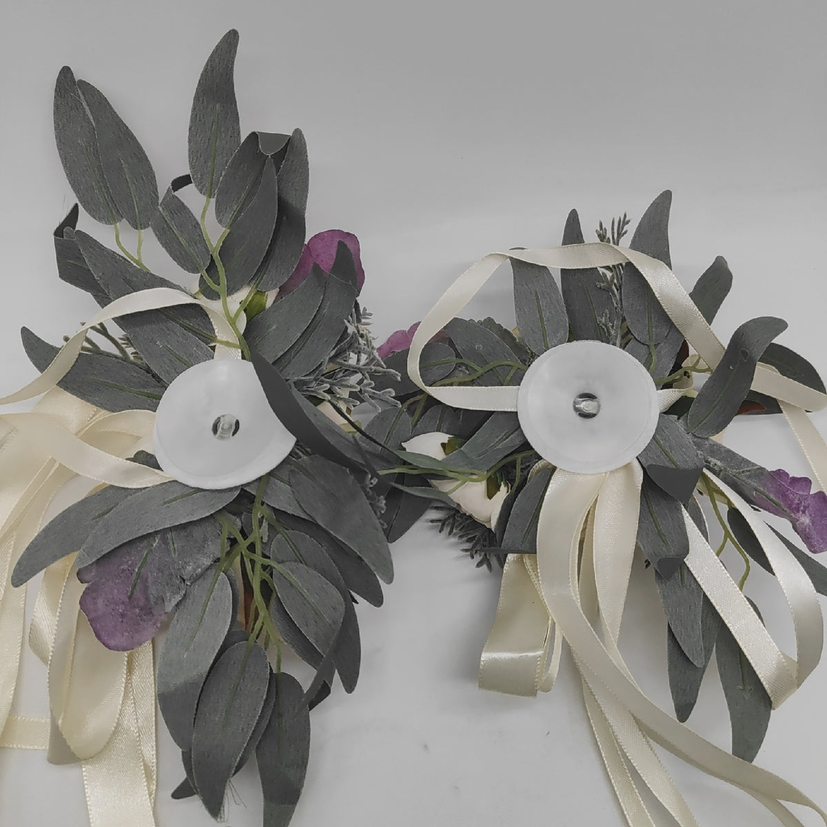 2 Stück Hochzeit Autoschmuck, Hochzeit Autoschleifen, Vintage Hochzeits Künstliche Blume mit Saugnäpfen für Auto Rückspiegel Milchig Weiß