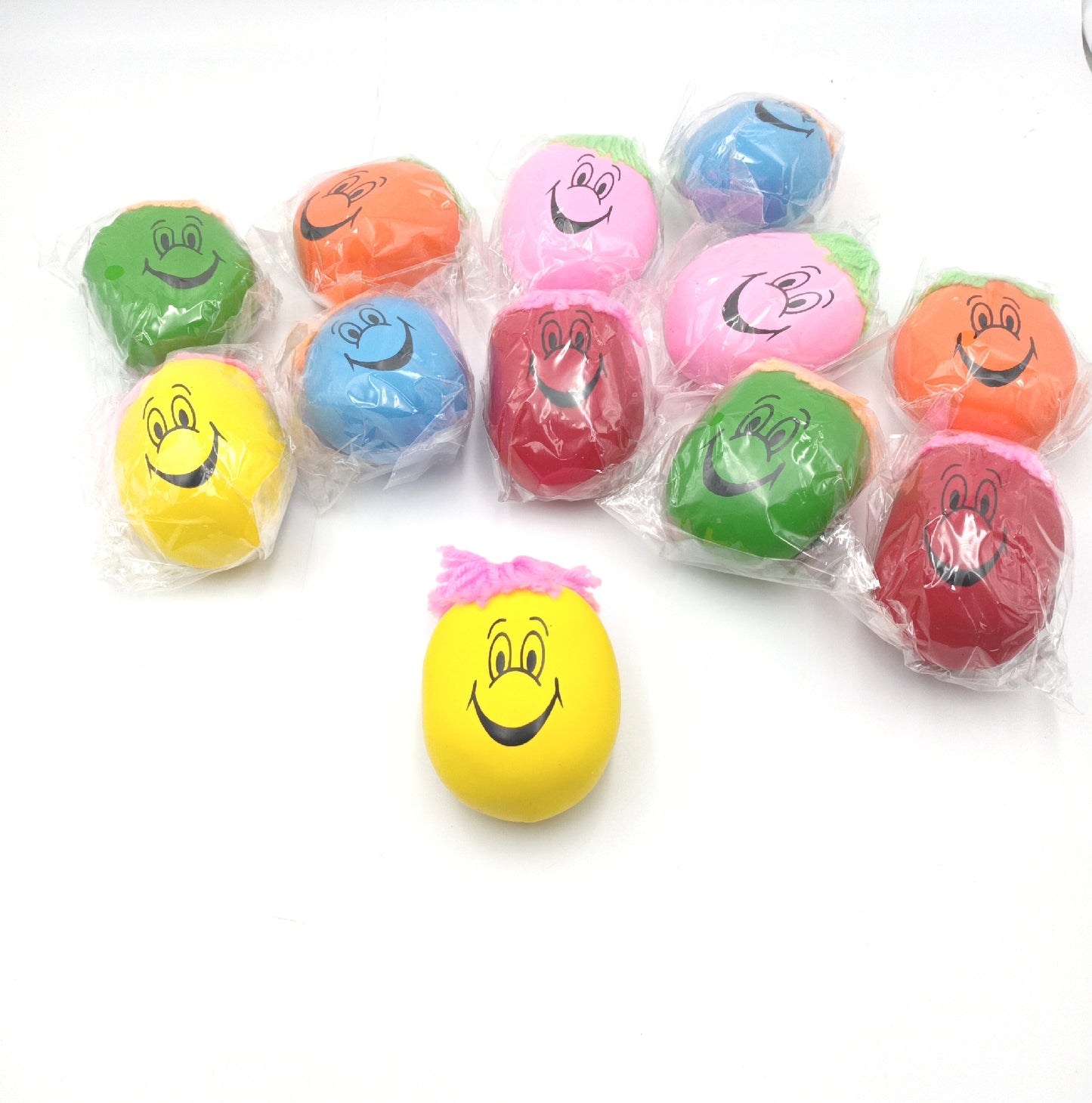 Relaxdays Stressball Set Antistress Knetball Grimasse Haare Spaß Entspannung Ball 8 cm 12er