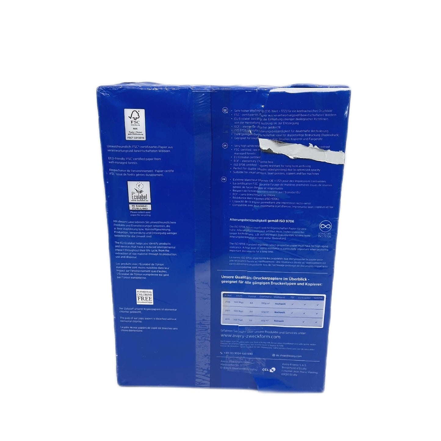 Avery Zweckform Bright White Inkjetpapier A4 100 g 500 Blatt Imp - Unvollständig