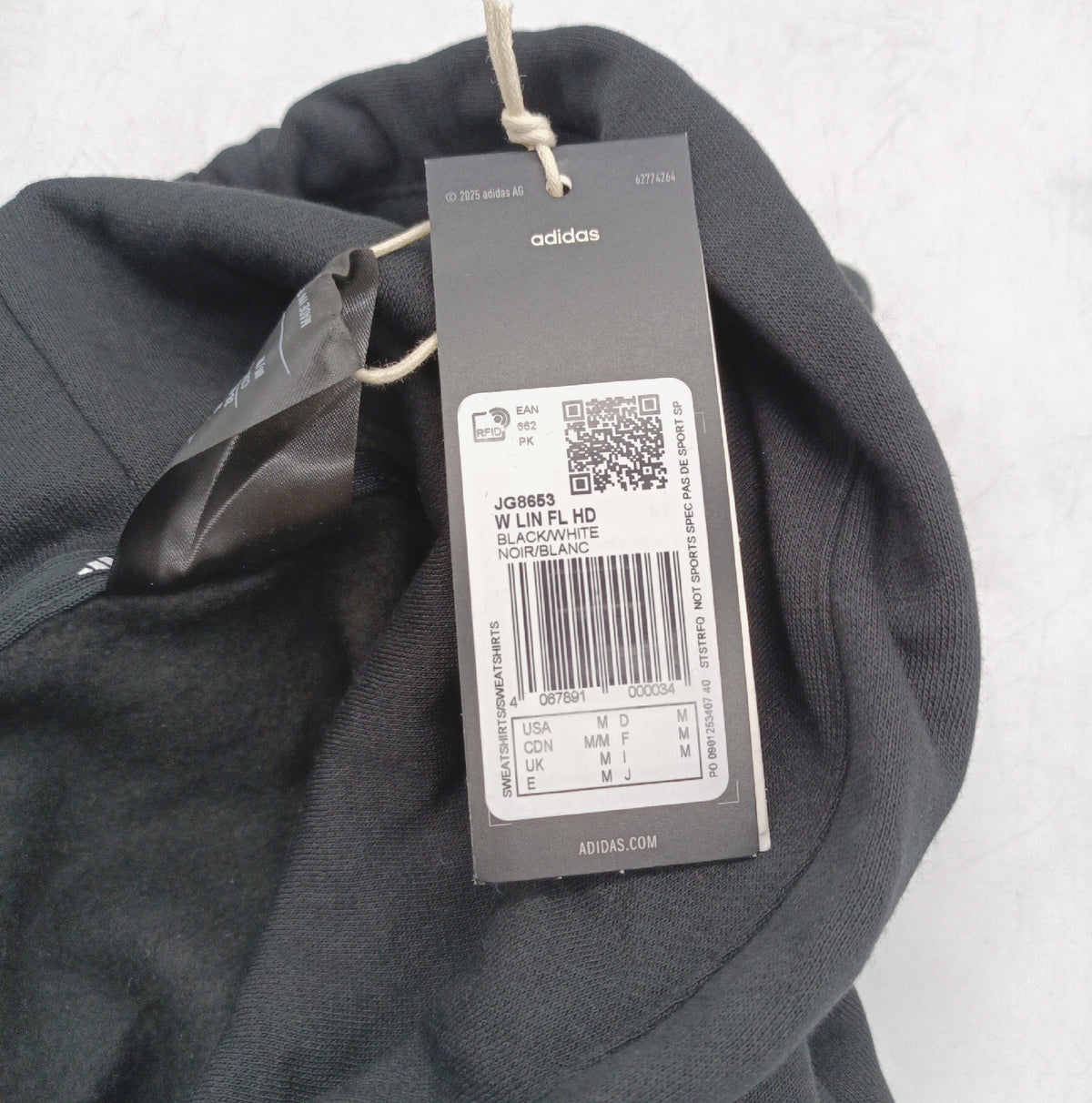 Adidas Damen Hoodie Bekleidung Essentials Linear Fleece Komfort Sweatshirt Schwarz Weiß M