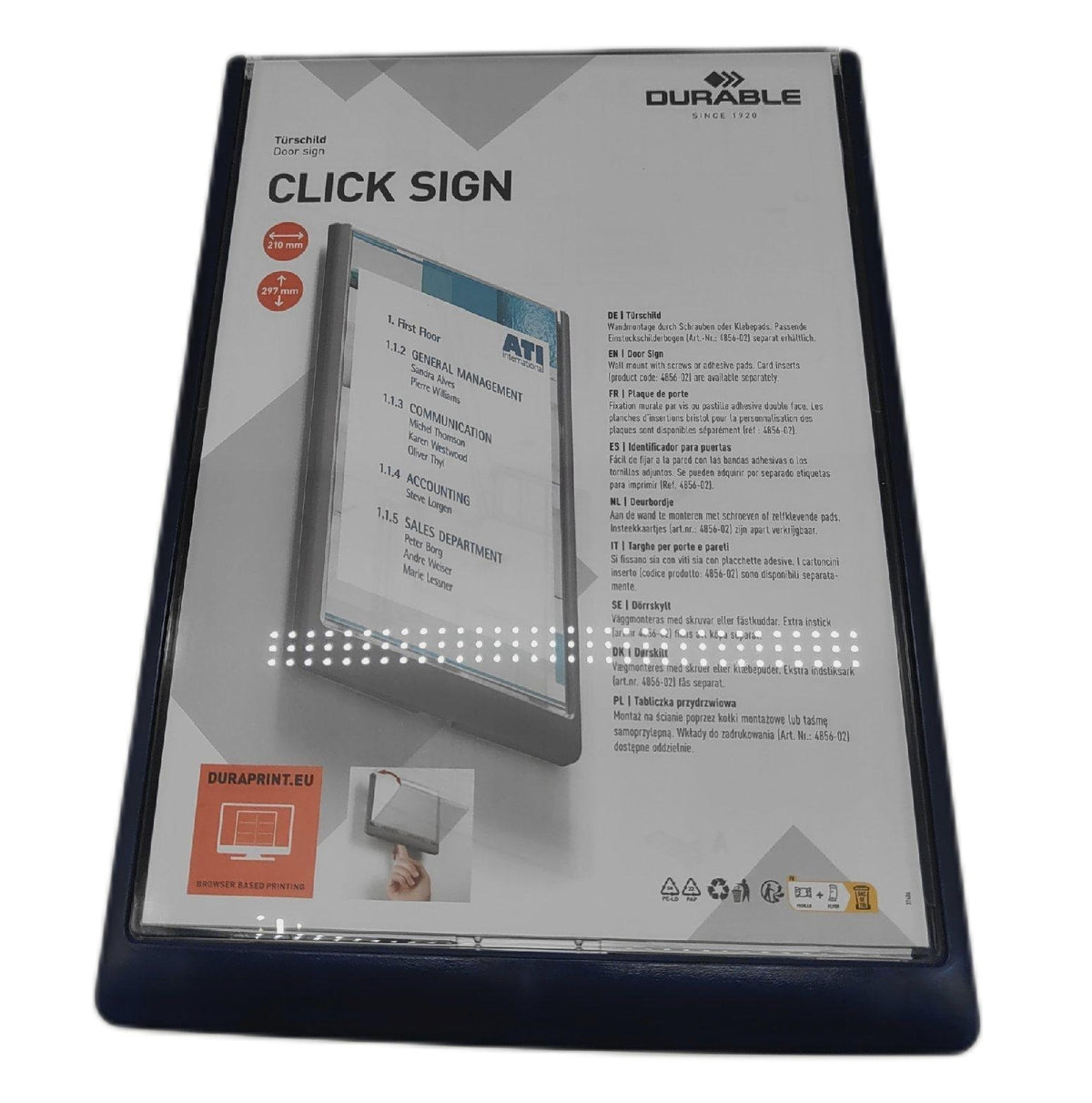 Durable Durable Türschild Click Sign A4 dunkelblau zum Ankleben oder Anschrauben 486707