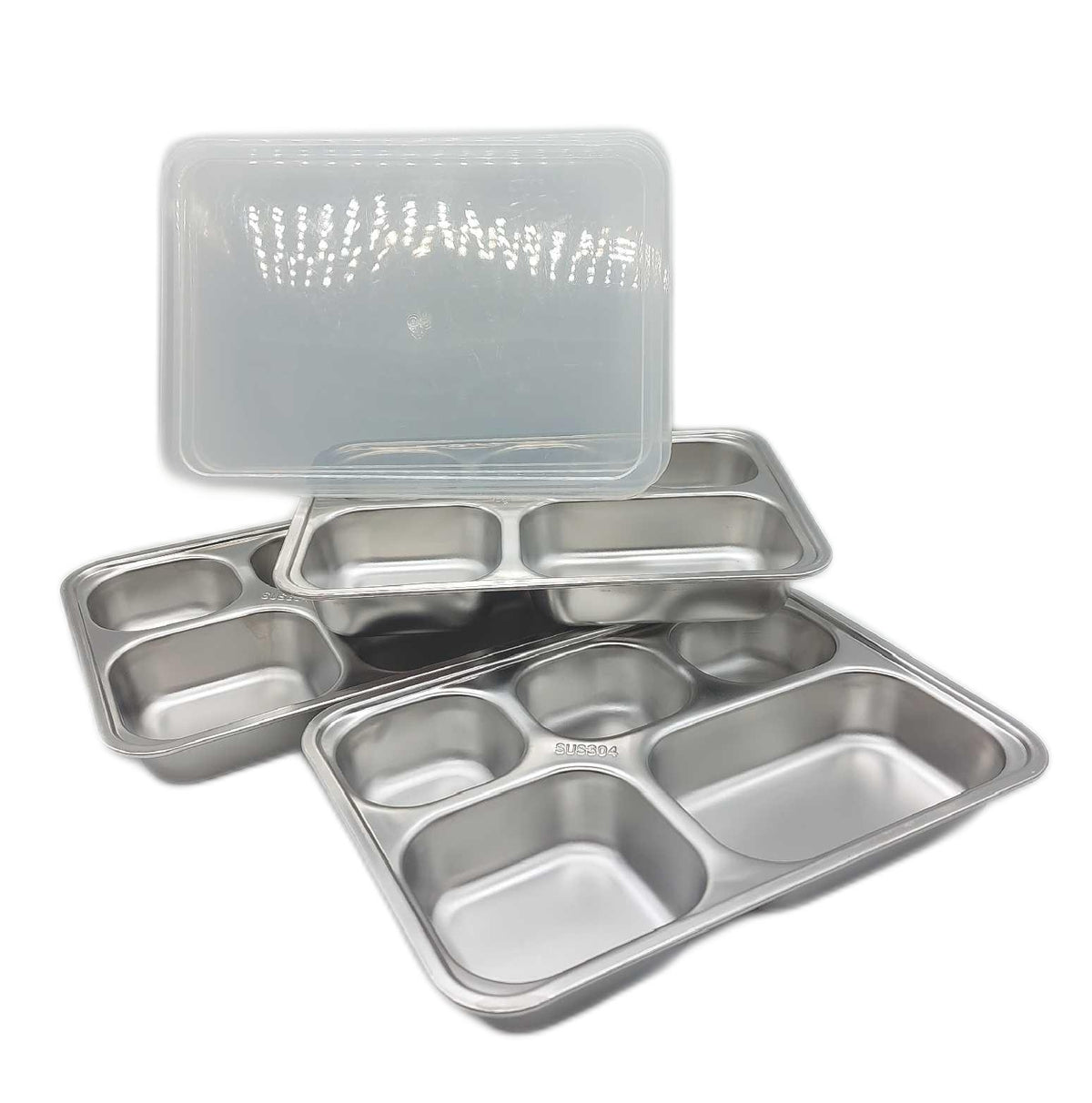 HFZCV 3 Stück Bento Snackbox Edelstahl 5 Fächer Gebrauchsspuren Deckel
