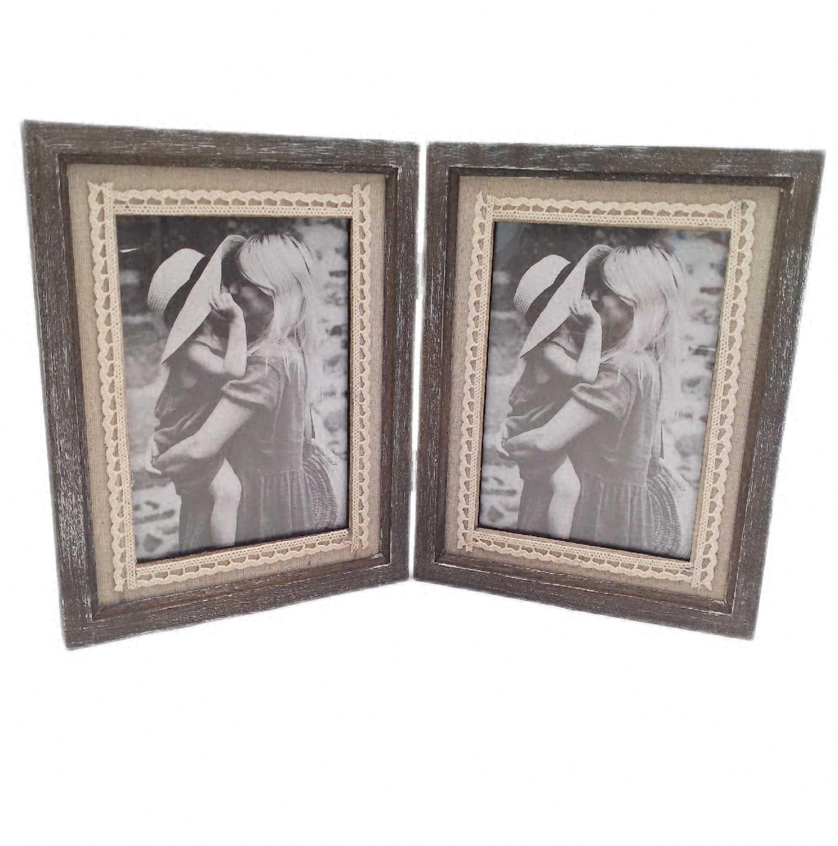 Afuly Bilderrahmen Holz Rustikal Braun Vintage Doppelt 2 Bilder Collage 13x18 cm