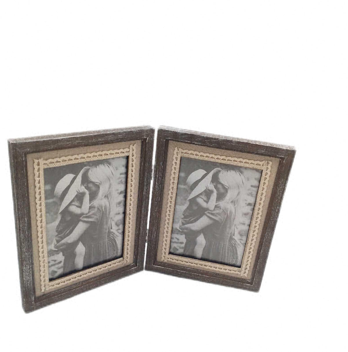 Afuly Bilderrahmen Holz Rustikal Braun Vintage Doppelt 2 Bilder Collage 13x18 cm