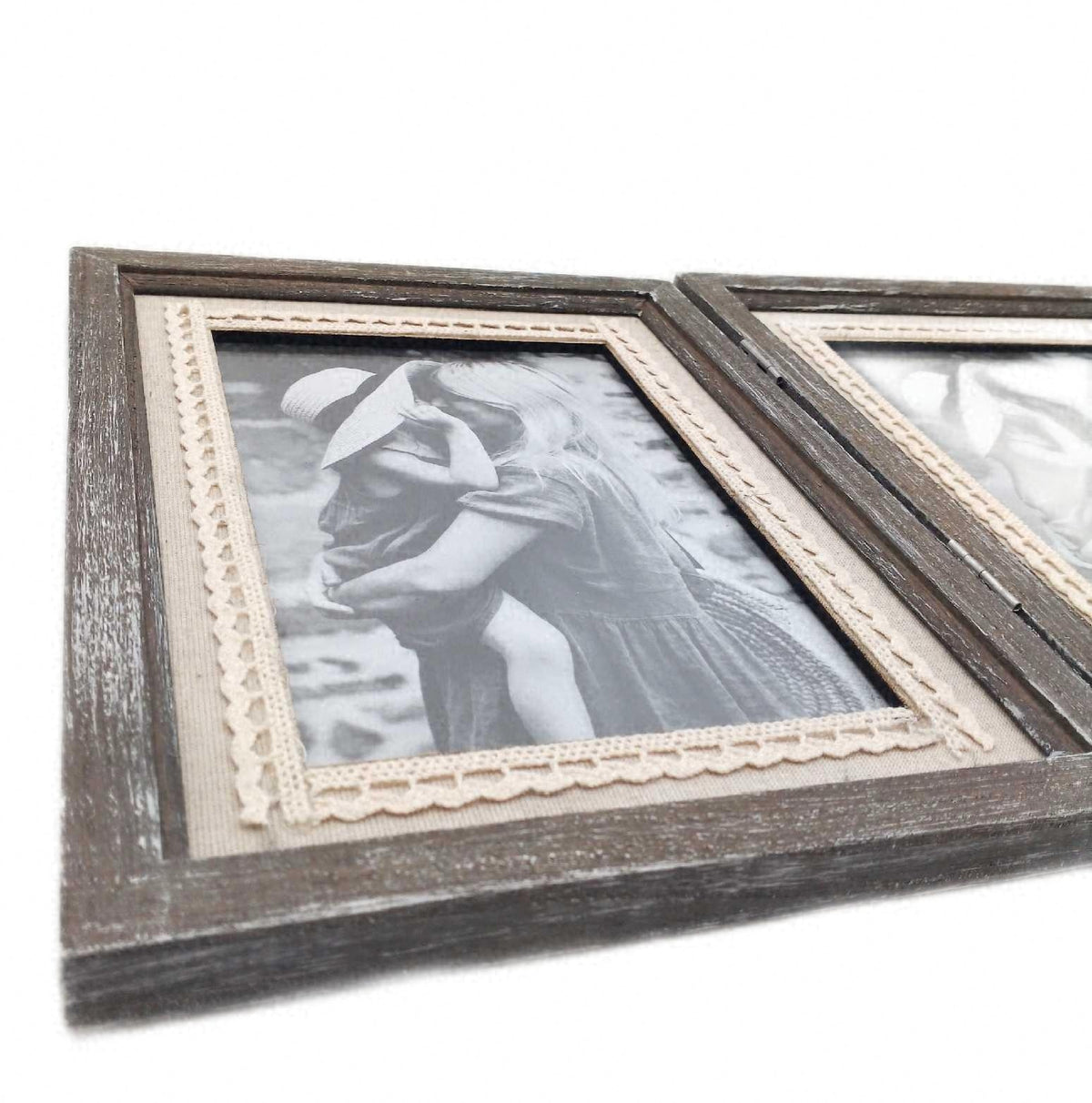 Afuly Bilderrahmen Holz Rustikal Braun Vintage Doppelt 2 Bilder Collage 13x18 cm