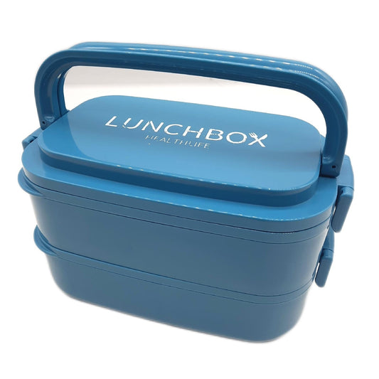 Beeptrum Bento Lunch Box stapelbar, 1400ml Behälter mit 4 Fächern und Besteck, auslaufsichere 2-Schicht-Boxen, für Erwachsene Büro, Mikrowelle spülmaschinenfest (Reines Blau)
