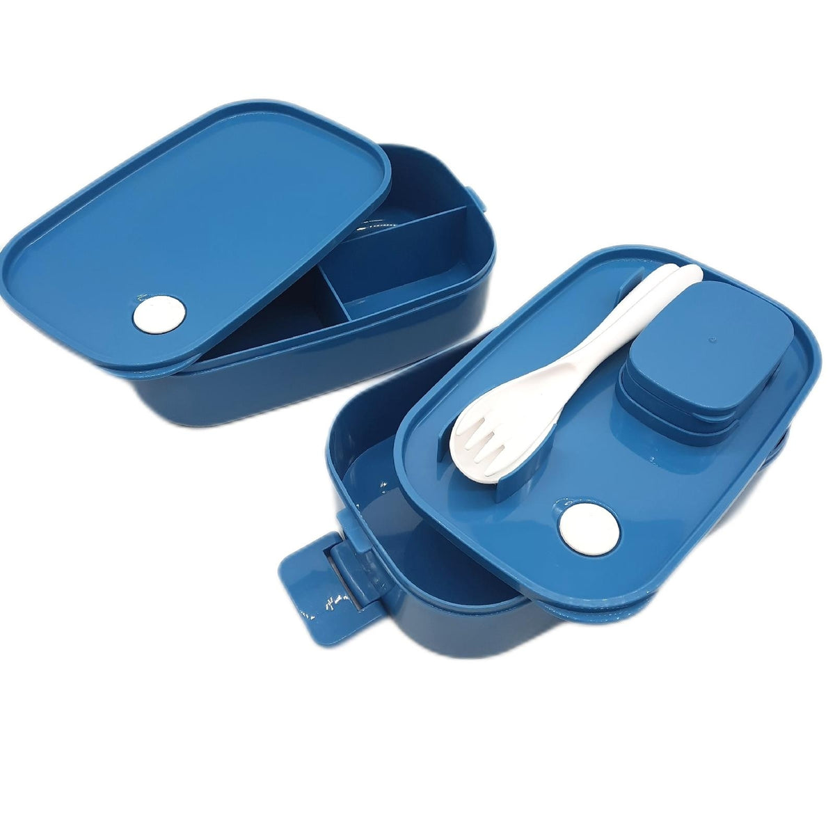 Beeptrum Bento Lunch Box stapelbar, 1400ml Behälter mit 4 Fächern und Besteck, auslaufsichere 2-Schicht-Boxen, für Erwachsene Büro, Mikrowelle spülmaschinenfest (Reines Blau)