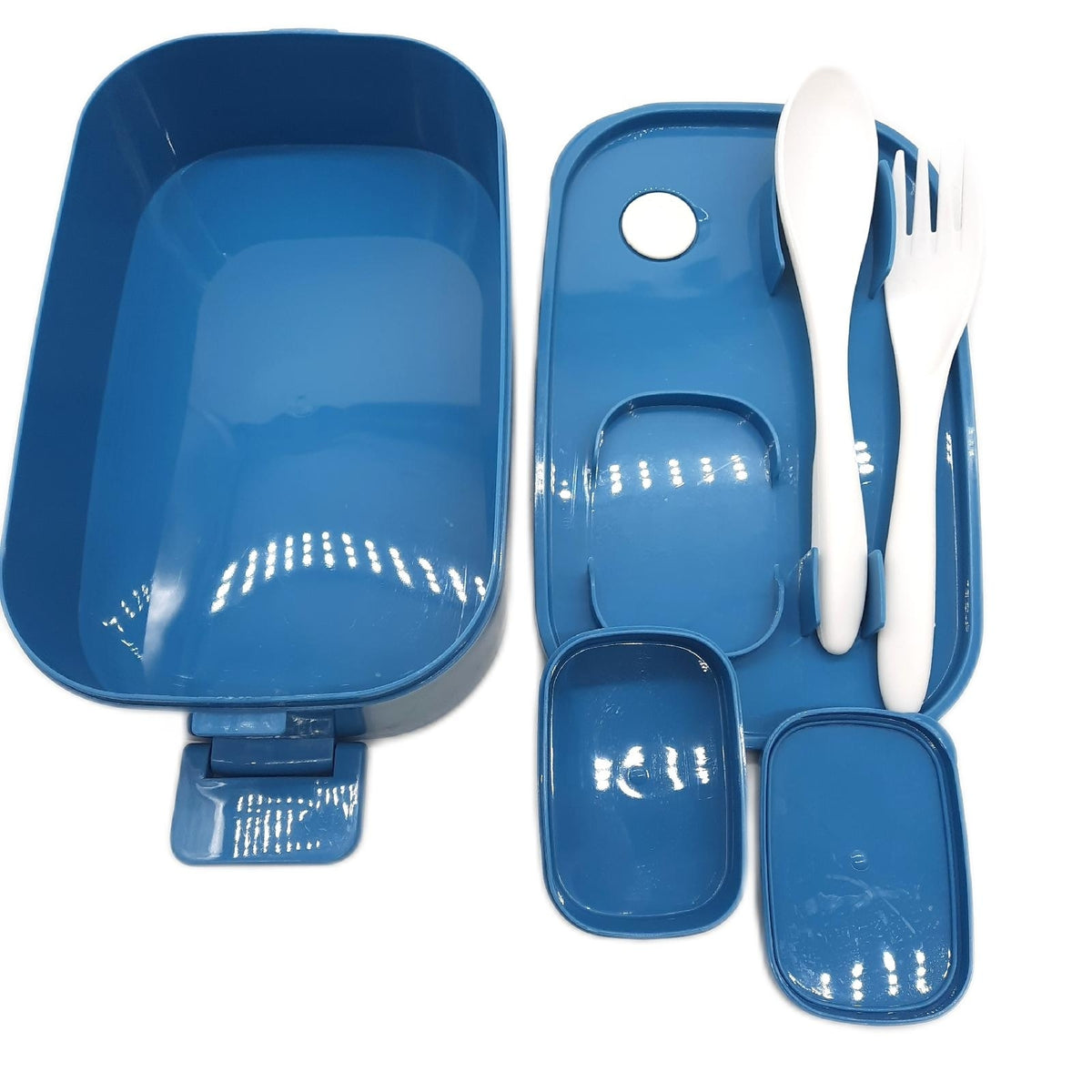 Beeptrum Bento Lunch Box stapelbar, 1400ml Behälter mit 4 Fächern und Besteck, auslaufsichere 2-Schicht-Boxen, für Erwachsene Büro, Mikrowelle spülmaschinenfest (Reines Blau)