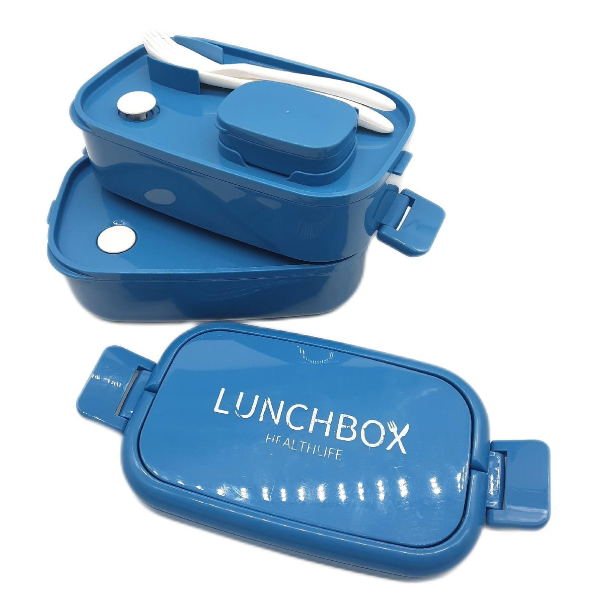 Beeptrum Bento Lunch Box stapelbar, 1400ml Behälter mit 4 Fächern und Besteck, auslaufsichere 2-Schicht-Boxen, für Erwachsene Büro, Mikrowelle spülmaschinenfest (Reines Blau)