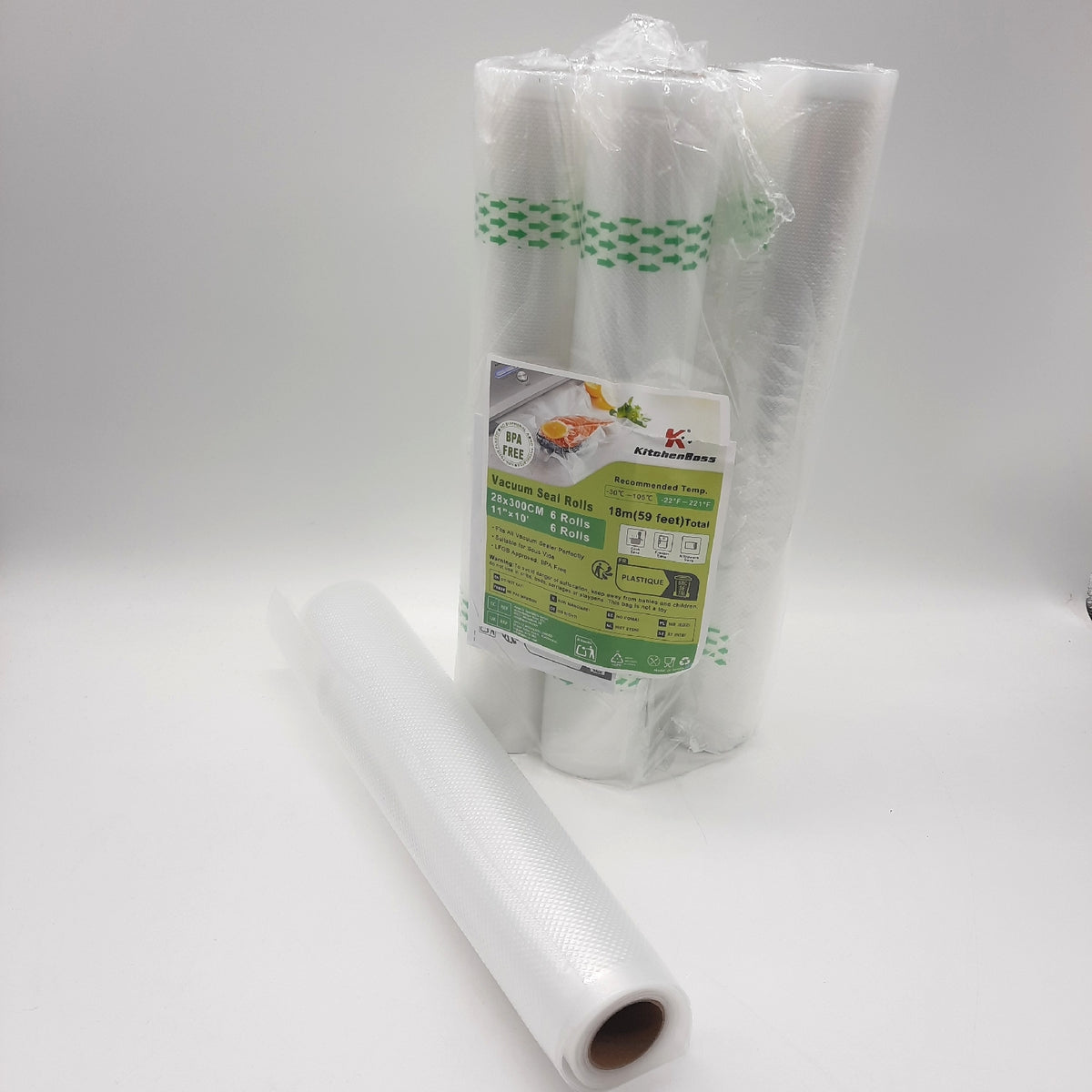 KitchenBoss Vakuumierbeutel 6 Rollen Vakuumierfolie?28x300cm Profi-Folienrollen für Vakuumiergerät & Sous Vide, Vakuumbeutel für Lebensmittel Reißfest und Kochfest