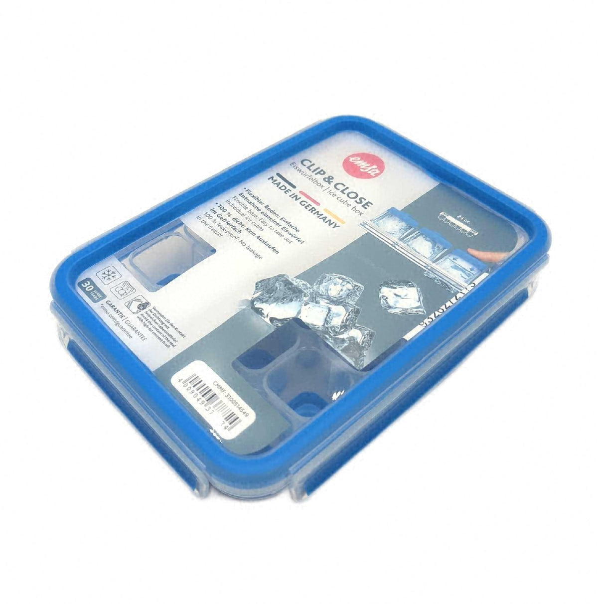 Emsa 514549 CLIP CLOSE Eiswuerfelbox Frischedeckel fuer 24 Eiswuerfel flexibel praktisch