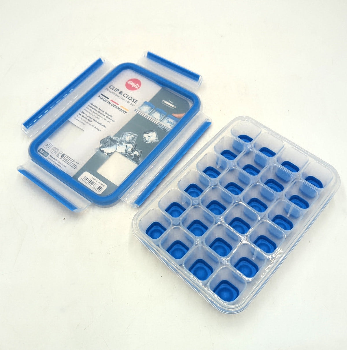 Emsa 514549 CLIP CLOSE Eiswuerfelbox Frischedeckel fuer 24 Eiswuerfel flexibel praktisch