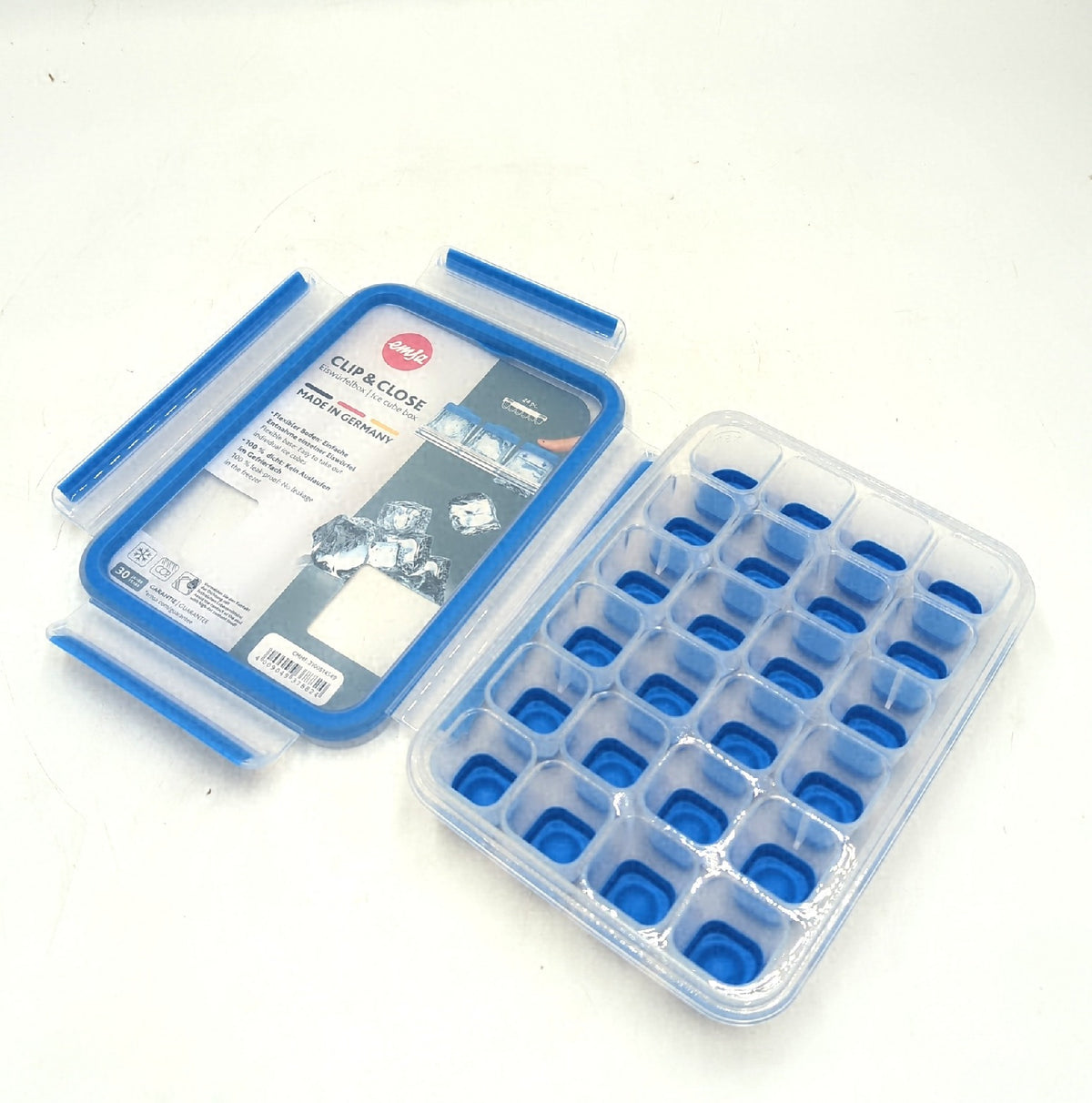 Emsa 514549 CLIP CLOSE Eiswuerfelbox Frischedeckel fuer 24 Eiswuerfel flexibel praktisch