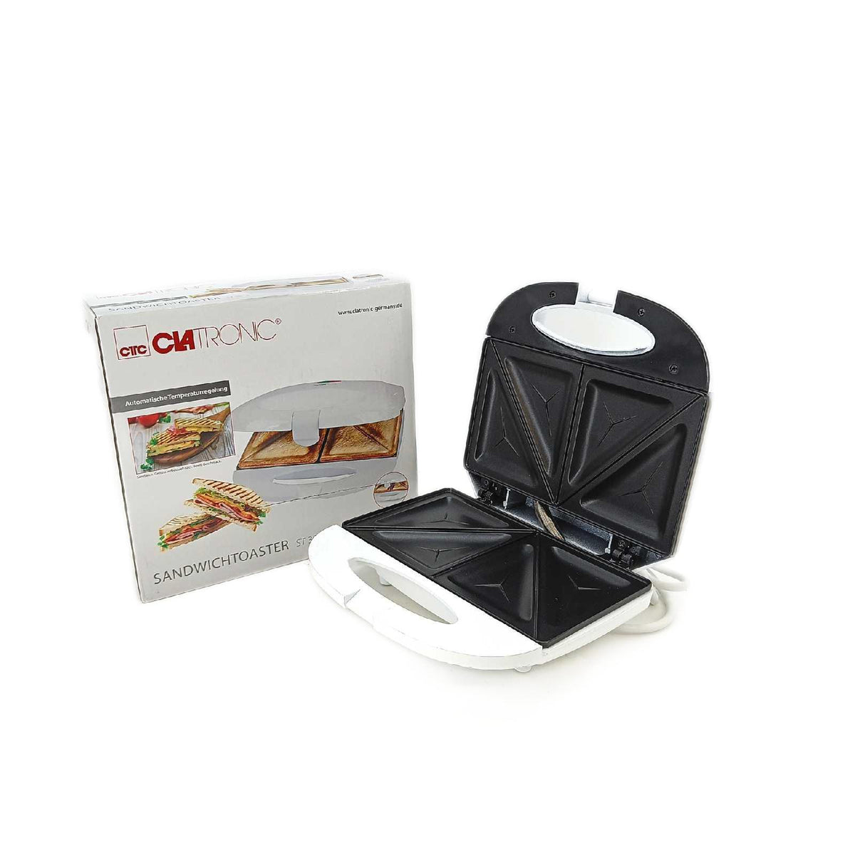 Clatronic Sandwichmaker ST 3813 weiß dreieckige Platten Antihaftbeschichtung Backampel 820 Watt
