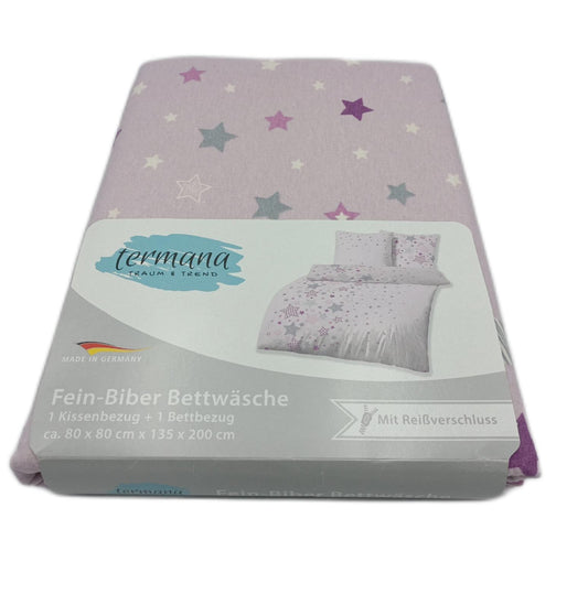 Bettwäsche Set Kinder Bettwäsche Textilien 135x200 Baumwolle Rosa Sterne Schlafkomfort
