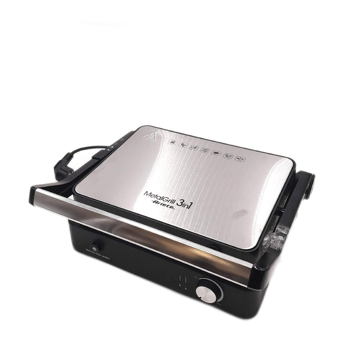 Ariete 1934 MetalGrill 3in1  Elektrogrill für gemischtes Grillen  2000 W  3 Kochmodi  Antihaft-Platten  Silber/Schwarz