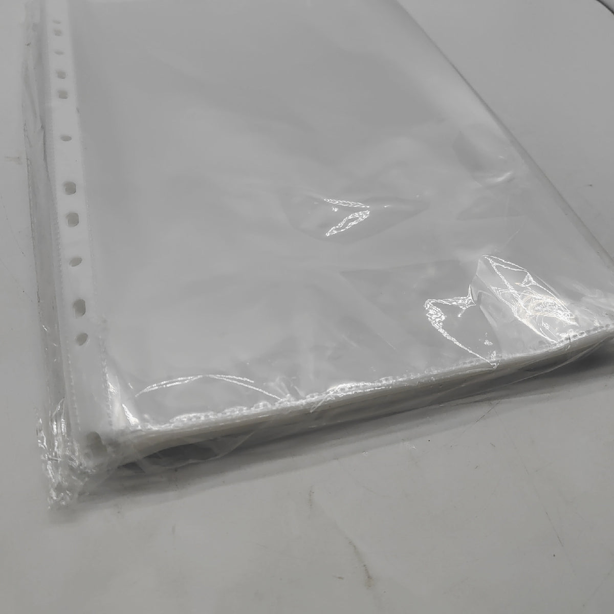 Raylu Paper - 100% recycelbare Polypropylen-Multi-Bohr-Hüllen mit großer Öffnung  verstärkter Rücken  100 Stück Transparent - Glas  Folio - 60 Mikron