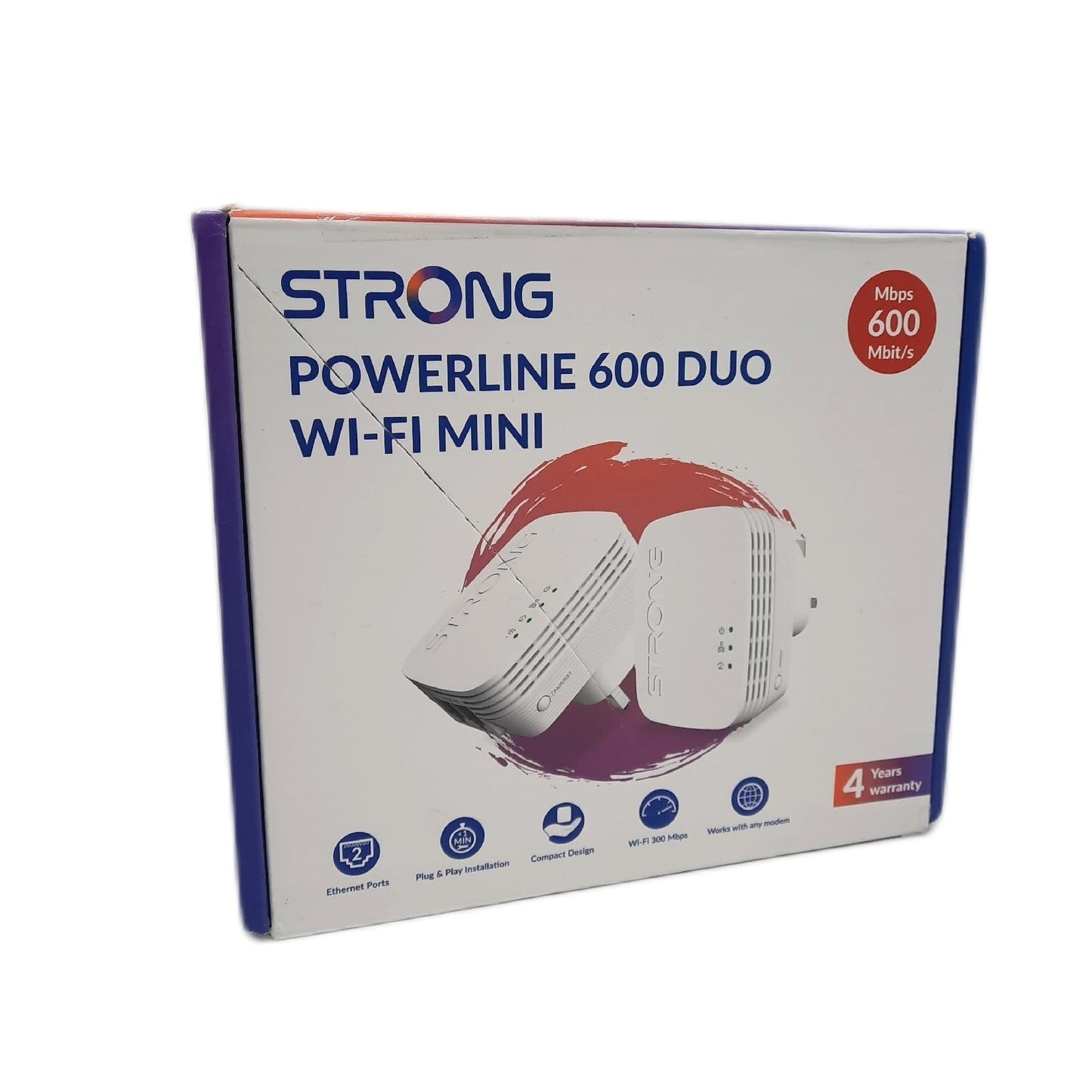 Strong Mini K Powerline Doppel Steckdose Elektronik Powerline 600 Mbps für Netzwerk