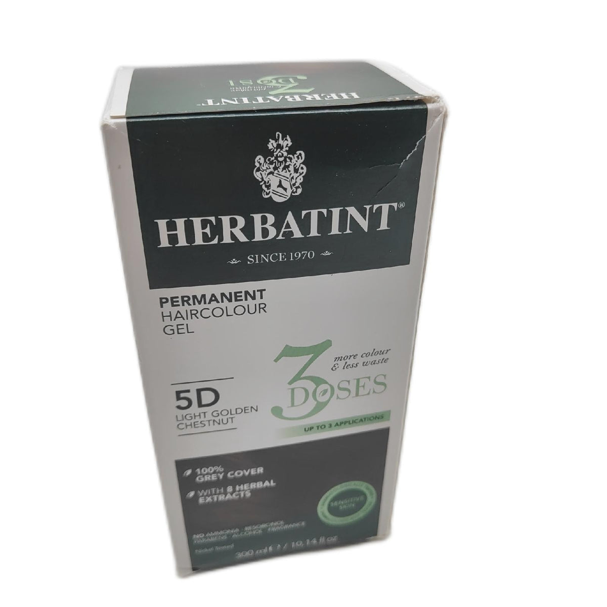 Herbatint Permanentes Farbgel 3 Dosen, 300 ml – 5D Hellbraun Gold, ohne Ammoniak, für empfindliche Haut, 100% Abdeckung für weißes Haar, mit 8 natürlichen Bio-Extrakten