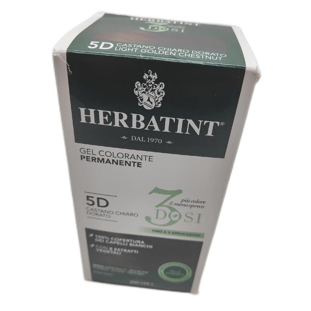Herbatint Permanentes Farbgel 3 Dosen, 300 ml – 5D Hellbraun Gold, ohne Ammoniak, für empfindliche Haut, 100% Abdeckung für weißes Haar, mit 8 natürlichen Bio-Extrakten