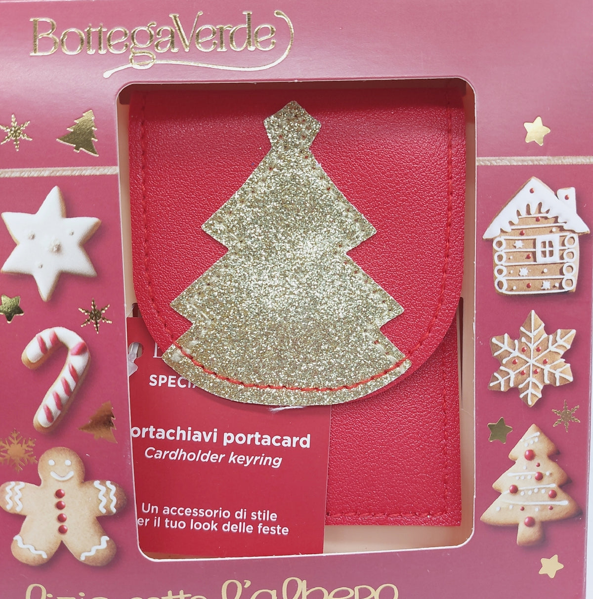 Bottega Verde - Geschenkbox Köstlichkeiten unter dem Baum, mit Handcreme 30 ml und Schlüsselanhänger mit Kartenhalter, Duft kandierter Apfel und Vanille, vegane und dermatologisch getestete Formel