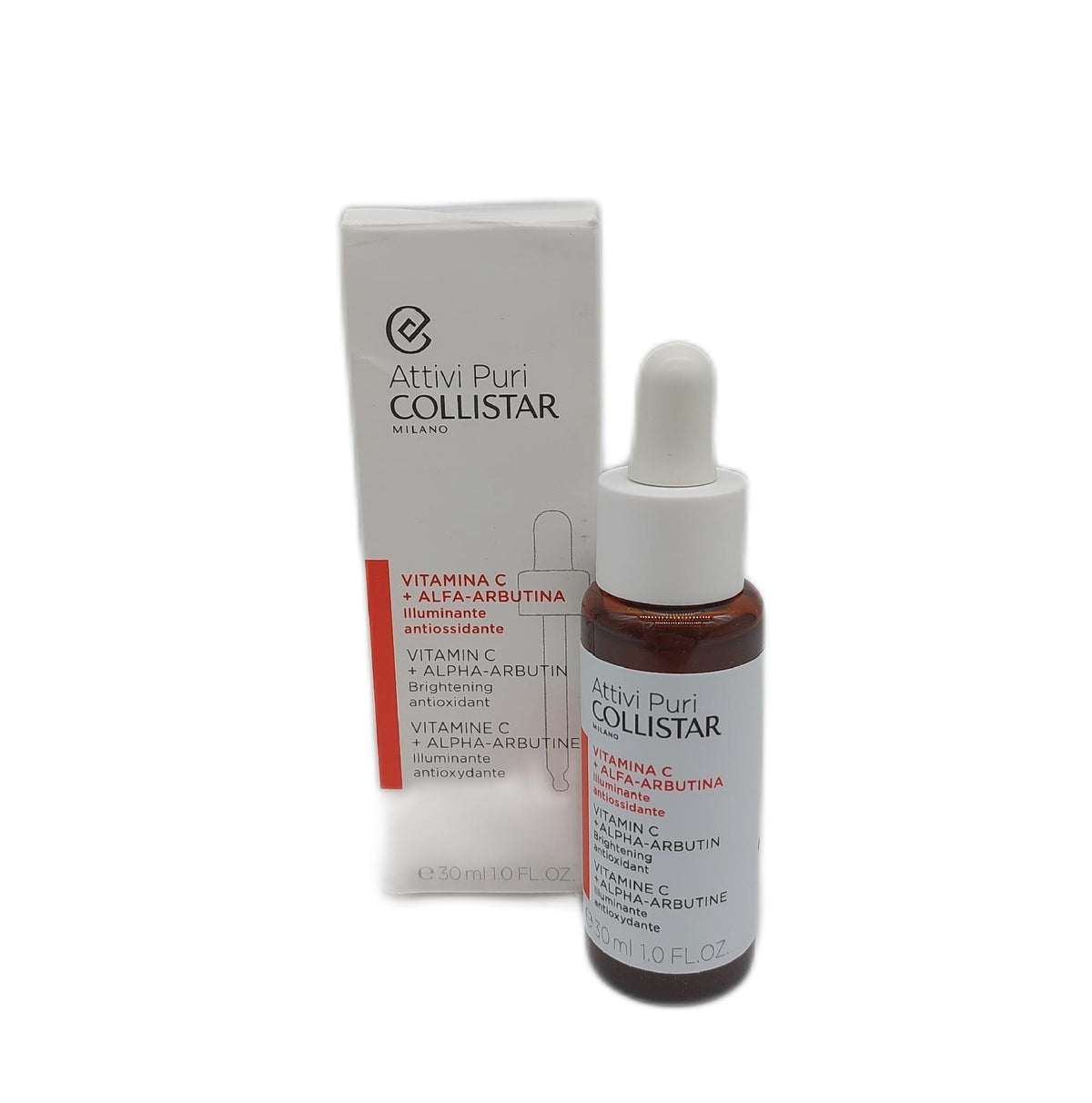 Collistar Attivi Puri Vitamin C-Serum+Alpha Arbutin, Gesichtstropfen für eine Anti-Aging-Feuchtigkeitswirkung, auch für empfindliche Haut, frei von Silikonen, Alkohol und Farbstoffen, 30 ml