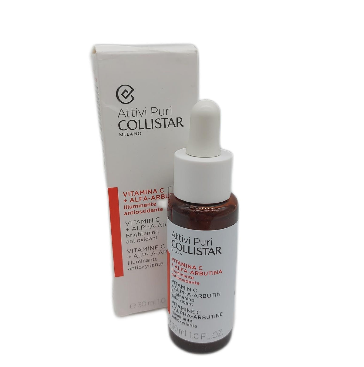 Collistar Attivi Puri Vitamin C-Serum+Alpha Arbutin, Gesichtstropfen für eine Anti-Aging-Feuchtigkeitswirkung, auch für empfindliche Haut, frei von Silikonen, Alkohol und Farbstoffen, 30 ml