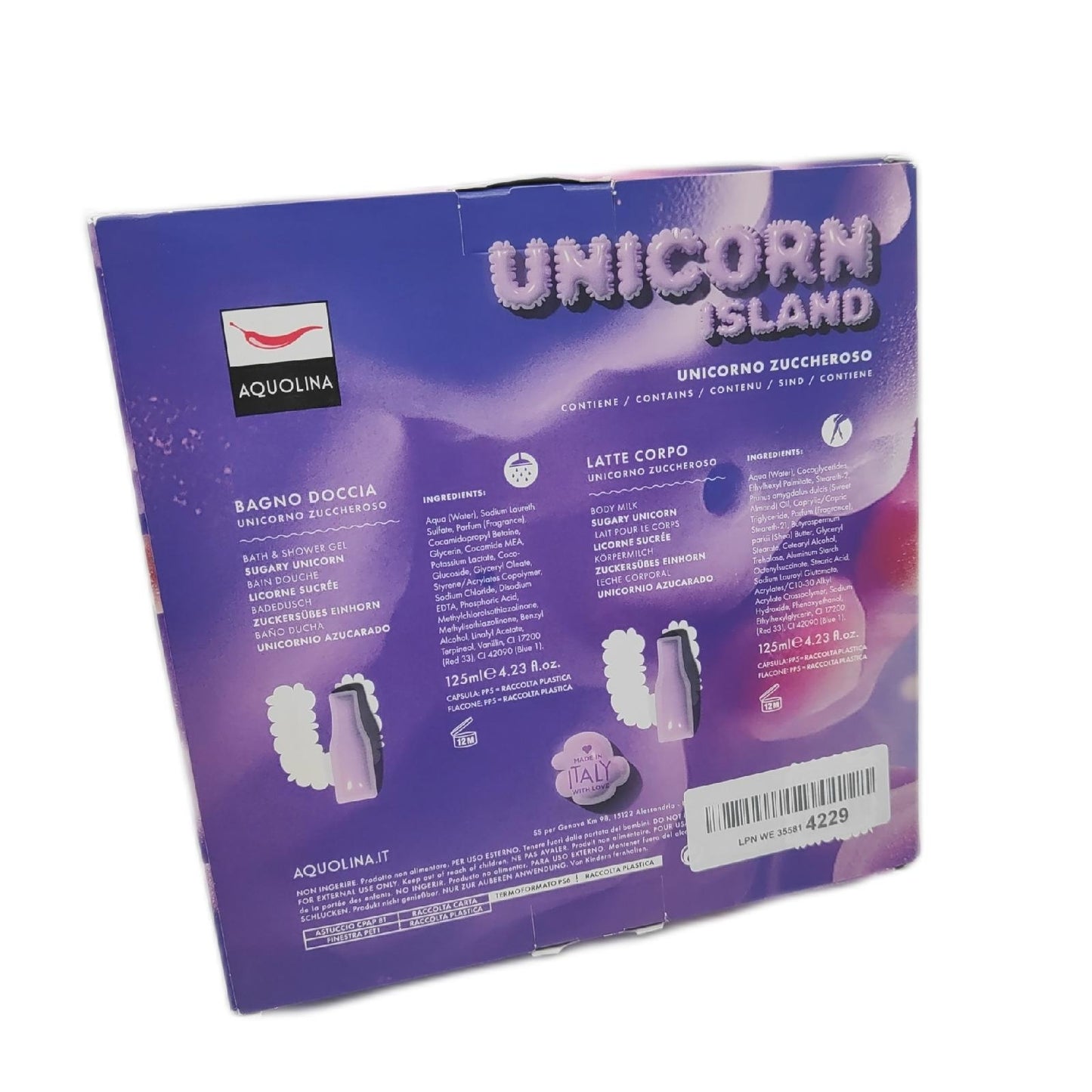 Aquolina Geschenkset Bade Duschgel Körperpflege Sugary Unicorn Einhorninsel 125ml Milch