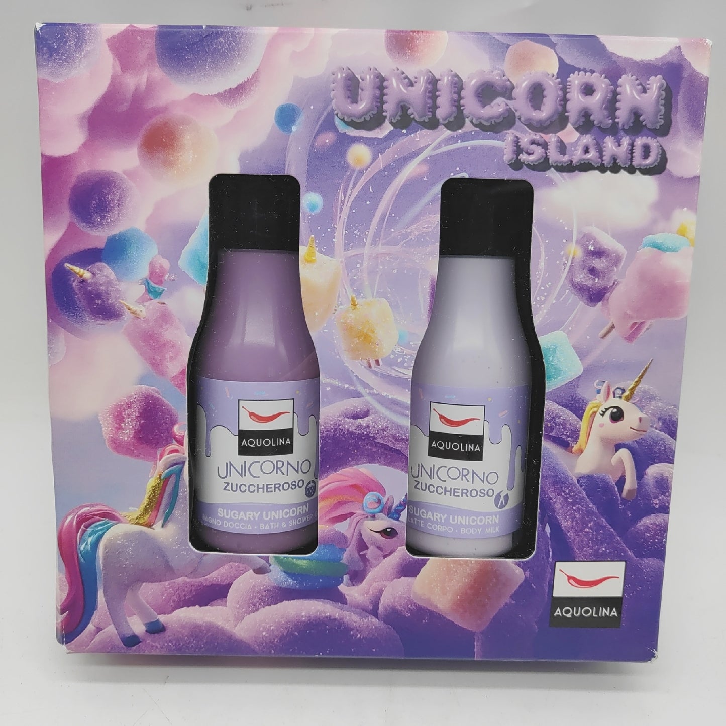 Aquolina Geschenkset Bade Duschgel Körperpflege Sugary Unicorn Einhorninsel 125ml Milch