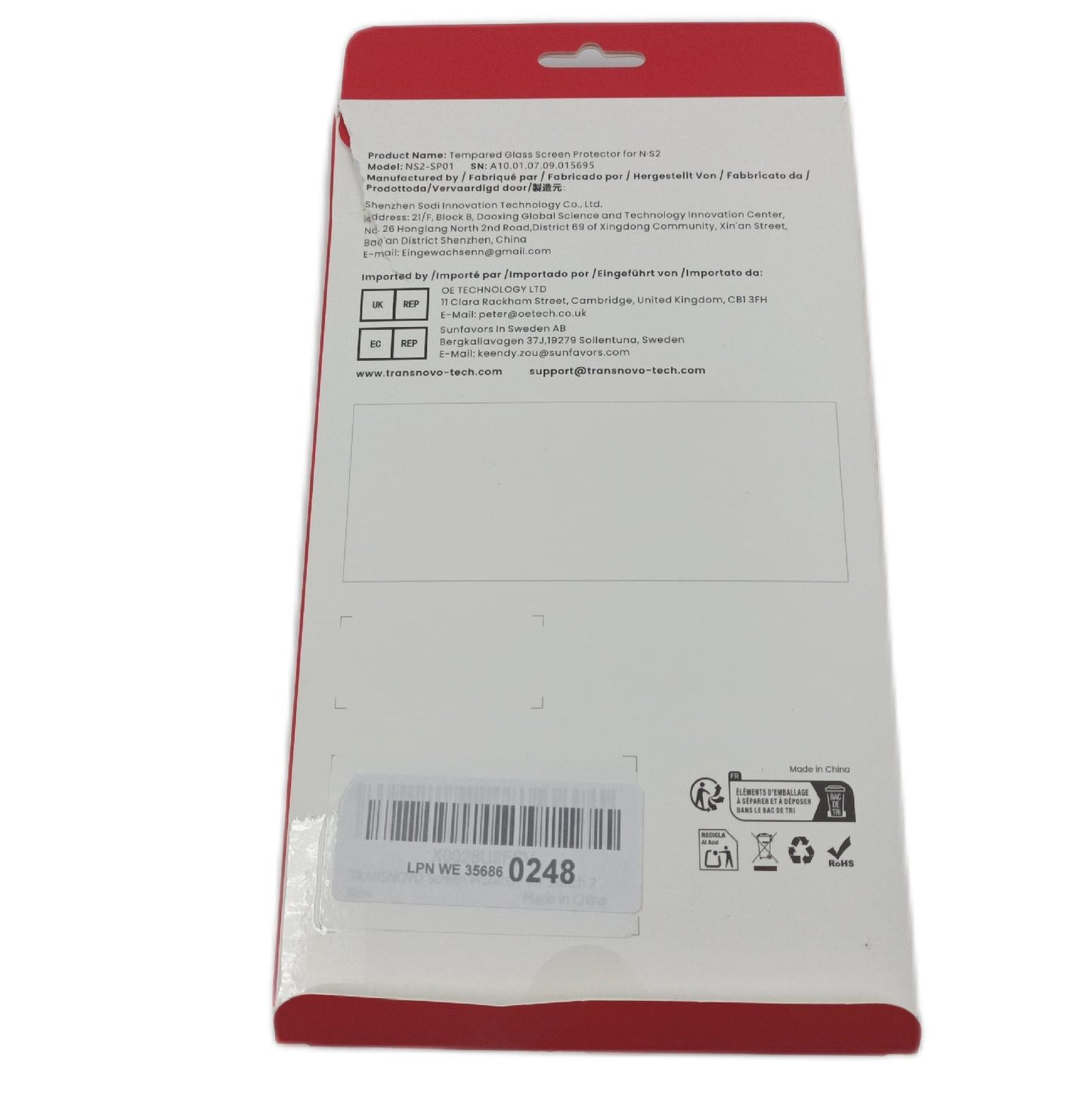 TRANSNOVO Displayschutzfolie Schutz Zubehör 2er Pack aus gehärtetem Glas entspiegelt für