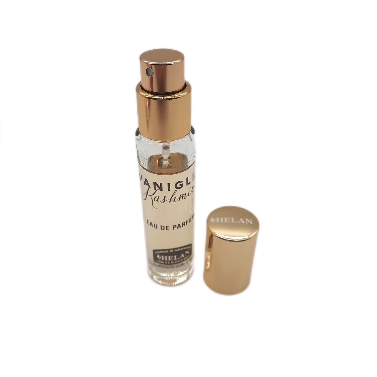 Helan, Vanille Kaschmir, Eau de Parfum, Eau de Parfum, für die Körperhaut, Duft verstärkt durch Sandelholz und weichen Vetiver von Haiti, 10 ml – Made in Italy