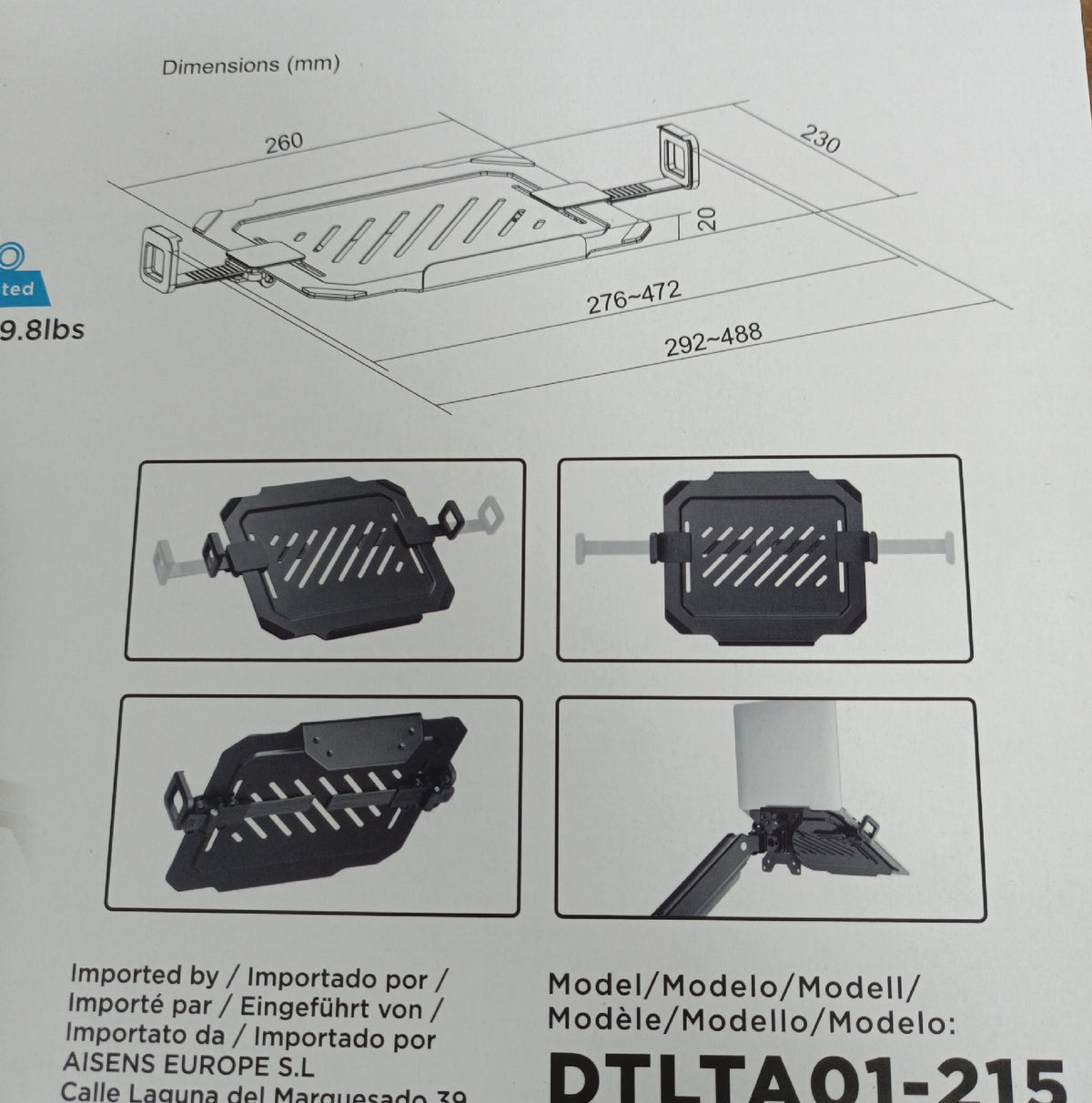 AISENS Laptophalter Halterungen DTLTA01 215 Universeller Laptophalter für 12