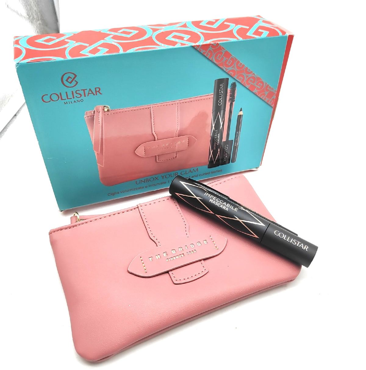 Collistar Impeccabile Mascara Geschenkset + Mini Professionelle Augenstift + The Bridge Pochette, Volumen, Länge & Definition mit Clean & Natürlichem Make-up