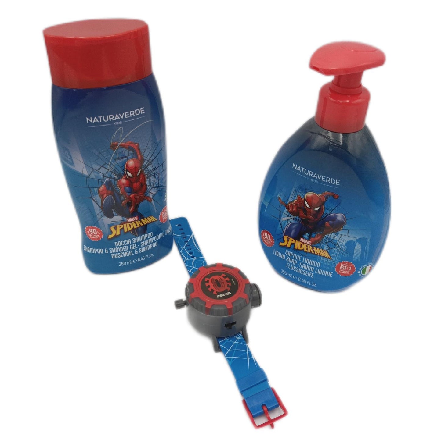 Naturaverde Spiderman Geschenkset Duschshampoo 250 ml Flüssigseife 250 ml und Geschenk