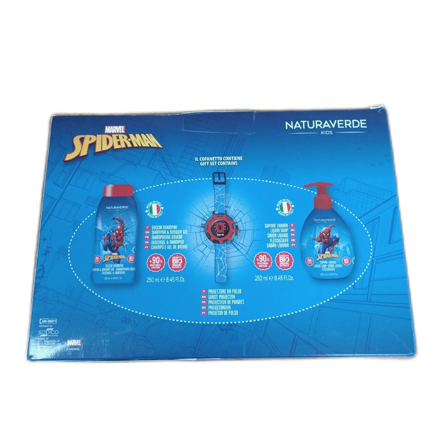 Naturaverde Spiderman Geschenkset Duschshampoo 250 ml Flüssigseife 250 ml und Geschenk