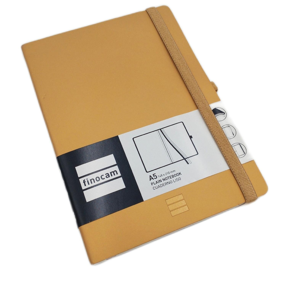 Finocam Nexo Notizbuch DIN A5 flexibler Einband blanko 72 Blätter mit Innentasche Stifthalter camel