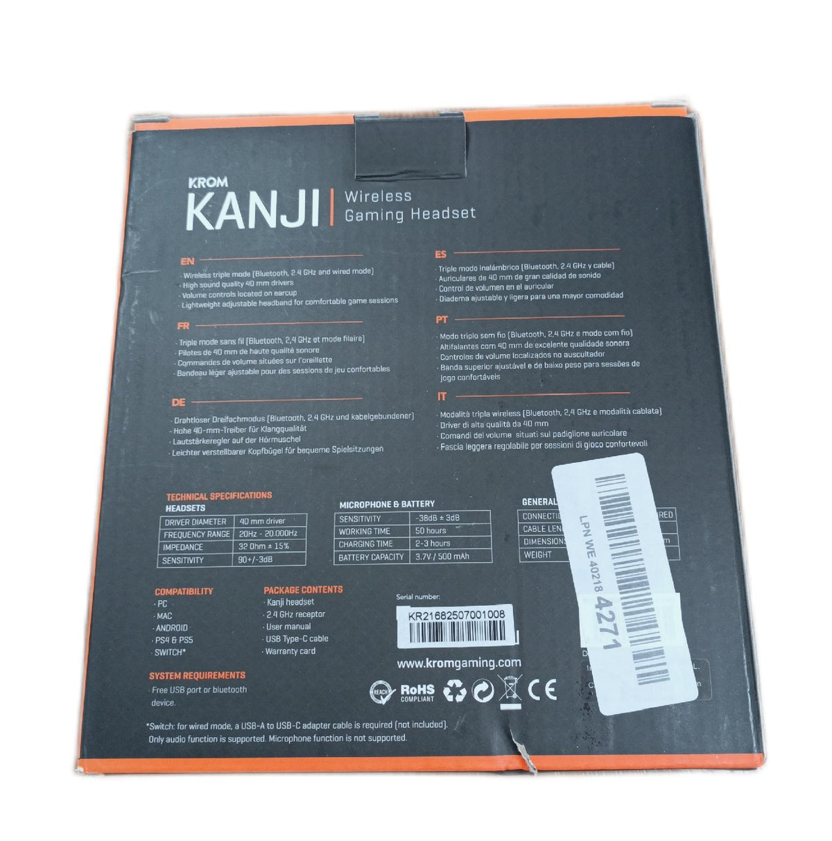 Krom KANJI Kabelloses Gaming Headset Bluetooth 53 USB 40 mm Treiber Mikrofon Weiß
