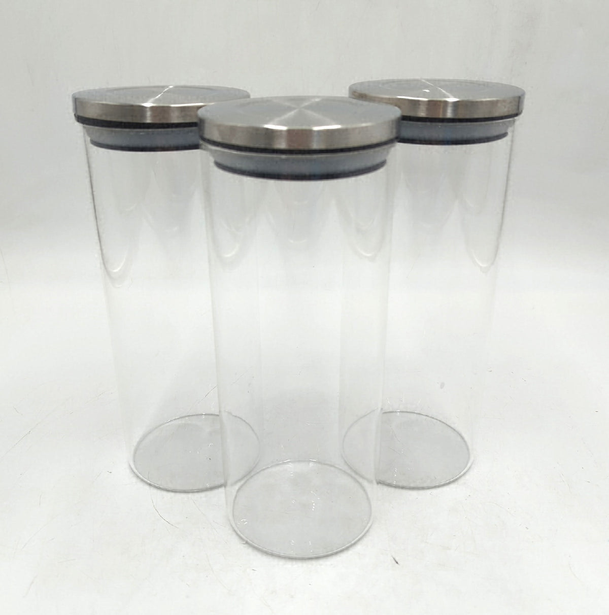 Relaxdays Vorratsglas 3er Set luftdicht Edelstahldeckel Pasta Müesli Reis 1 5 Liter