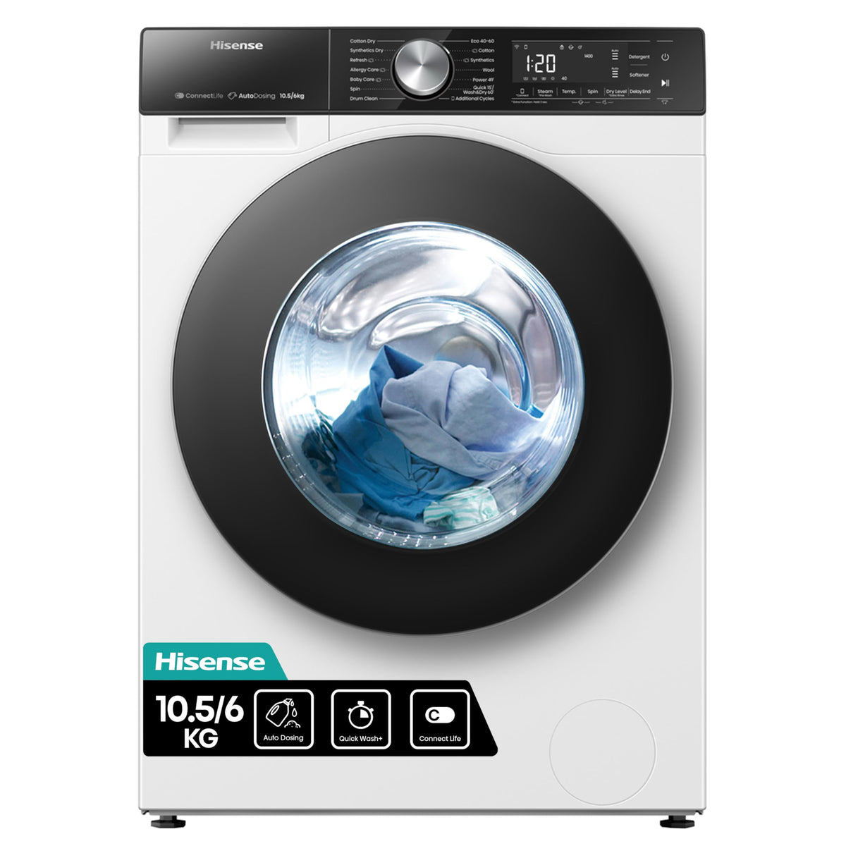 HISENSE Waschtrockner WD5S1045BW, 10,5 kg, 6 kg, weiß