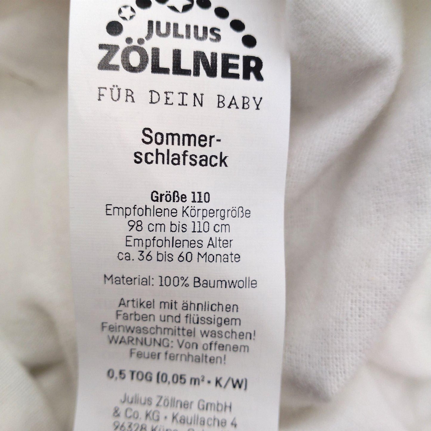Julius Zöllner Schlafsack Babytextilien Sommerschlafsack Groesse 110 Hasen Eule Weiss Gemuetlich