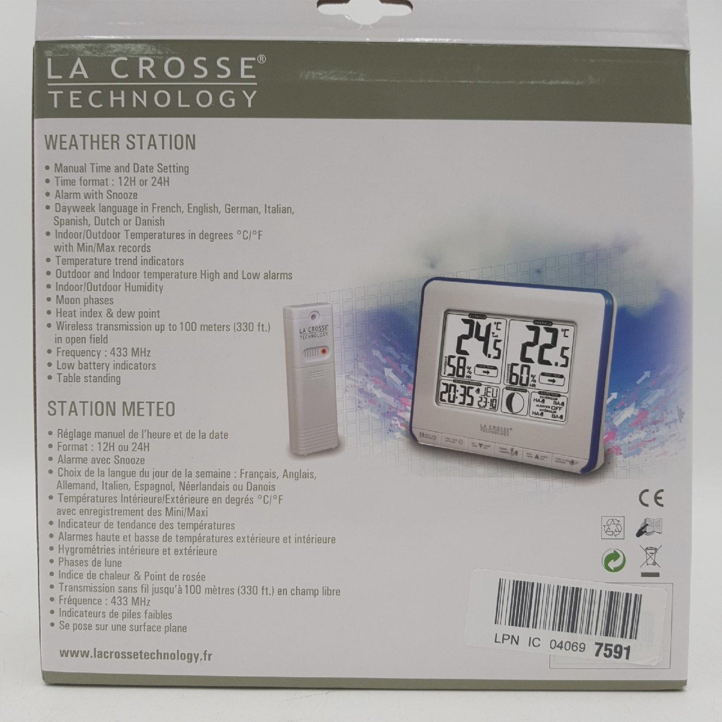 La Crosse Technology Wetterstation Messgerät Wetterenvorhersage WS6812 Silber moderne Messung