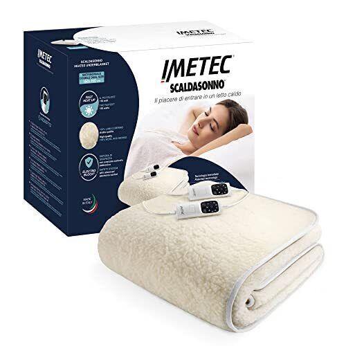 Imetec Scaldasonno Adapto Wärmeunterbett für Doppelbett 150x160 cm schnelle Erwärmung personalisierbare Temperatur 100 % Wolle und Merinowolle Made in Italy 2 separate Bedieneinheiten 6 Temp