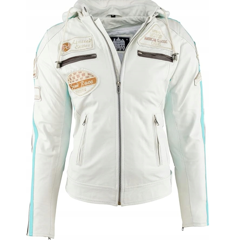 URBAN 5884 Motorradjacke Damen aus Lammleder mit Protektoren Rücken Schultern Ellenbogen Weiß S