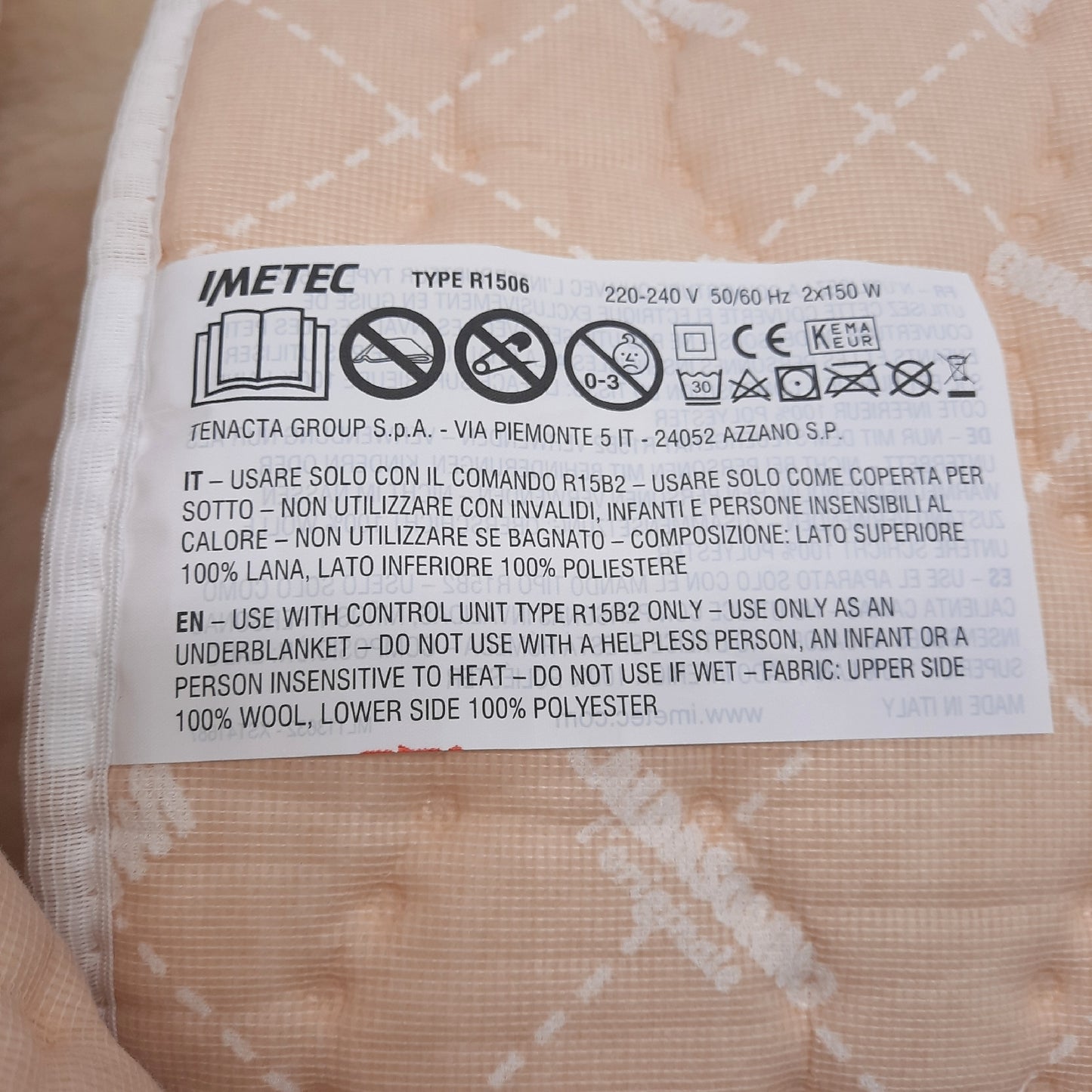 Imetec Scaldasonno Adapto Wärmeunterbett für Doppelbett 150x160 cm schnelle Erwärmung personalisierbare Temperatur 100 % Wolle und Merinowolle Made in Italy 2 separate Bedieneinheiten 6 Temp