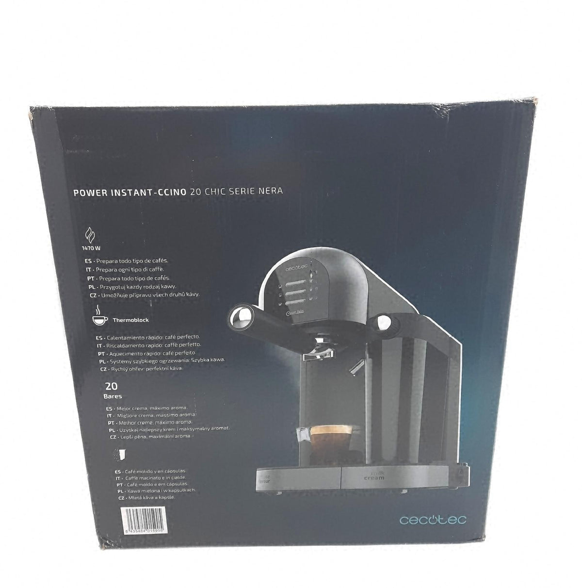 Cecotec Halbautomatische Kaffeemaschine Power Instant ccino 20 Chic Serie Nera schwarz