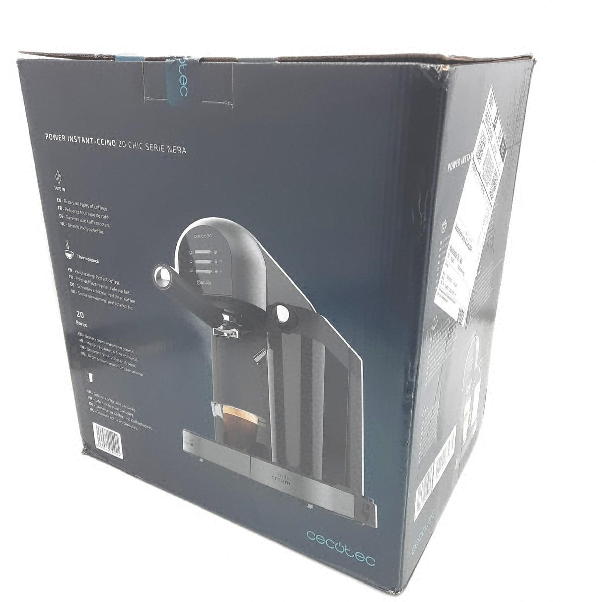 Cecotec Halbautomatische Kaffeemaschine Power Instant ccino 20 Chic Serie Nera schwarz